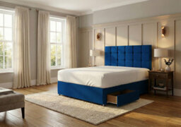 Adore Designs Ashford Plush Velvet Divan Bed, Headboard & Mattress - 4Ft6 Double - Blue - 2 Drawers Same Side - thumbnail 2