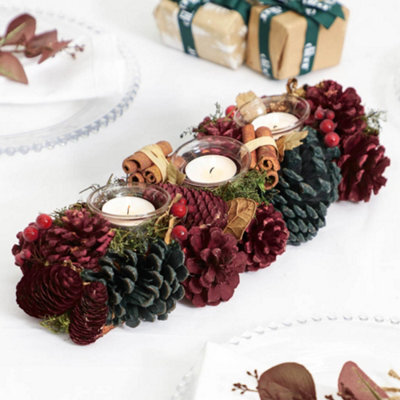 Dibor Cinnamon Pine Trio Tealight Xmas Decoration Centrepiece Christmas Décor Candle Holder - image 1