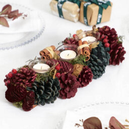 Dibor Cinnamon Pine Trio Tealight Xmas Decoration Centrepiece Christmas Décor Candle Holder