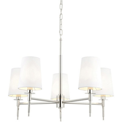 Loops Multi Arm Hanging Ceiling Pendant Light - Bright Nickel Plate & Vintage White Fabric Shade - 5 X 6W Led E14 - image 1
