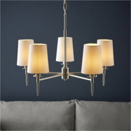 Loops Multi Arm Hanging Ceiling Pendant Light - Bright Nickel Plate & Vintage White Fabric Shade - 5 X 6W Led E14 - thumbnail 3