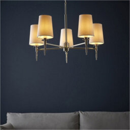 Loops Multi Arm Hanging Ceiling Pendant Light - Bright Nickel Plate & Vintage White Fabric Shade - 5 X 6W Led E14 - thumbnail 4