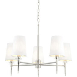 Loops Multi Arm Hanging Ceiling Pendant Light - Bright Nickel Plate & Vintage White Fabric Shade - 5 X 6W Led E14