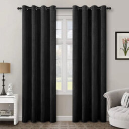 Aspire Homeware Black Velvet Curtain Room Darkening Blackout Eyelet Curtain Pair (W) 168Cm X (D)228Cm With Tie Back Pair - thumbnail 1