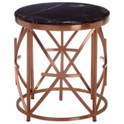 Orsina Elegant Black Marble And Rose Gold Side Table, Premium Modern Side Table For Livingroom, Marble Top Table