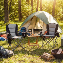 Gainoom Oversized Grey Camping Chair Portable Folding Chair Outdoor Padded Chair W/ Cup Holder & Carrying Bag - thumbnail 3
