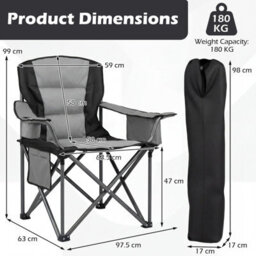 Gainoom Oversized Grey Camping Chair Portable Folding Chair Outdoor Padded Chair W/ Cup Holder & Carrying Bag - thumbnail 2