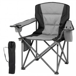Gainoom Oversized Grey Camping Chair Portable Folding Chair Outdoor Padded Chair W/ Cup Holder & Carrying Bag - thumbnail 1