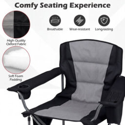Gainoom Oversized Grey Camping Chair Portable Folding Chair Outdoor Padded Chair W/ Cup Holder & Carrying Bag - thumbnail 7
