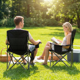 Gainoom Oversized Grey Camping Chair Portable Folding Chair Outdoor Padded Chair W/ Cup Holder & Carrying Bag - thumbnail 6