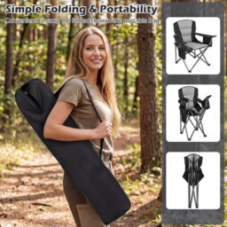 Gainoom Oversized Grey Camping Chair Portable Folding Chair Outdoor Padded Chair W/ Cup Holder & Carrying Bag - thumbnail 5