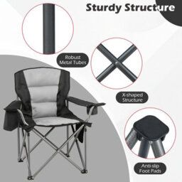 Gainoom Oversized Grey Camping Chair Portable Folding Chair Outdoor Padded Chair W/ Cup Holder & Carrying Bag - thumbnail 4