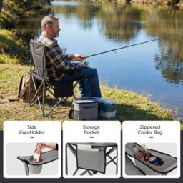 Gainoom Oversized Grey Camping Chair Portable Folding Chair Outdoor Padded Chair W/ Cup Holder & Carrying Bag - thumbnail 9