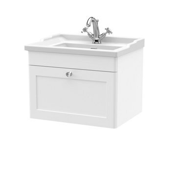 Balterley Swynnerton Traditional 1 Drawer Wall Hung Vanity Unit With Basin, Satin White, 600mm - image 1