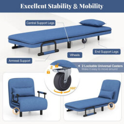Single Folding Sofa Bed Chair Modern Fabric Sleep Function Holder With Pillow - thumbnail 5