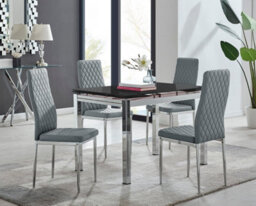 Furniturebox Enna Black Glass Extending Dining Table And 4 Grey Milan Chairs - thumbnail 1
