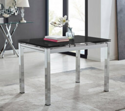 Furniturebox Enna Black Glass Extending Dining Table And 4 Grey Milan Chairs - thumbnail 2