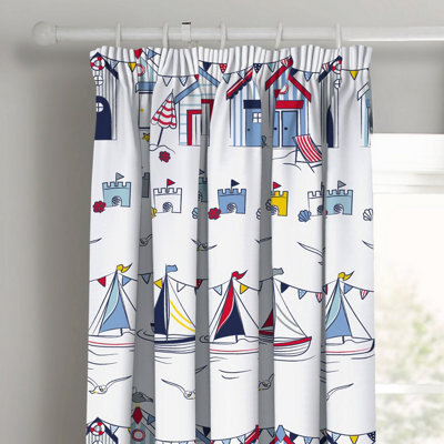 Velosso Nautical Seaside Pencil Pleat Curtains - Multicolour