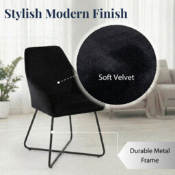 Evre Josie Black Velvet Dining Chairs Set Of 2 Upholstered Chairs With Arms & Metal Legs - thumbnail 4