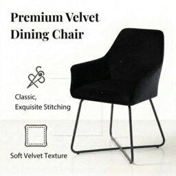 Evre Josie Black Velvet Dining Chairs Set Of 2 Upholstered Chairs With Arms & Metal Legs - thumbnail 3