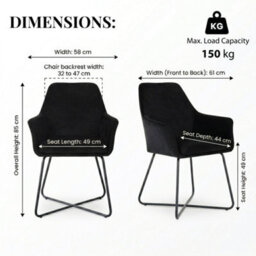 Evre Josie Black Velvet Dining Chairs Set Of 2 Upholstered Chairs With Arms & Metal Legs - thumbnail 2