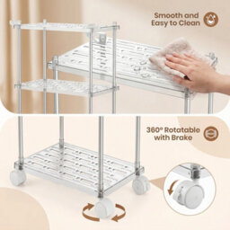 Darphe Open Layout 4 Tier Plastic Storage Cart With Towel Hooks And Wheels - thumbnail 7