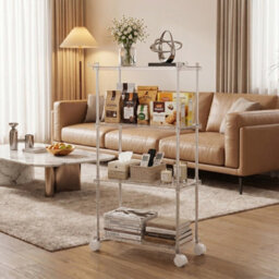 Darphe Open Layout 4 Tier Plastic Storage Cart With Towel Hooks And Wheels - thumbnail 2