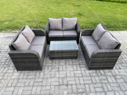 Fimous Outdoor Garden Furniture Sets 6 Seater Wicker Rattan Furniture Sofa Sets With Rectangular Coffee Table Love Sofa - thumbnail 1