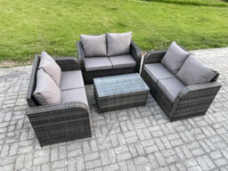 Fimous Outdoor Garden Furniture Sets 6 Seater Wicker Rattan Furniture Sofa Sets With Rectangular Coffee Table Love Sofa - thumbnail 2
