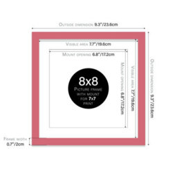 "8X8"" Pink Picture Frame - 8X8"" Square Frame With 7X7"" Mount For 8X8""/7X7"" Pictures Vintage Style Thin Edge, 1 Pack" - thumbnail 2