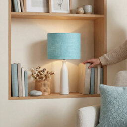Happy Homewares Modern Bobbled And Textured Linen Lamp Shade In Light Duck Egg Blue - thumbnail 6
