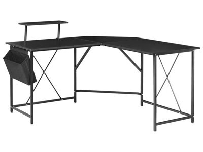 Wyld And Coco Novadesk L-Shaped Corner Desk Black Mdf With Side Pocket And Powder-Coat Frame - W180 X D140 X H94Cm - image 1