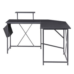 Wyld And Coco Novadesk L-Shaped Corner Desk Black Mdf With Side Pocket And Powder-Coat Frame - W180 X D140 X H94Cm - thumbnail 3