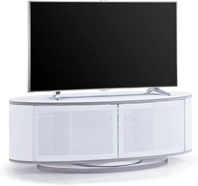 "Mda Designs Luna Gloss White Oval Cabinet With White Beamthru Glass Doors Suitable For Flat Screen Tvs Up To 50""" - image 1