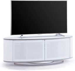 "Mda Designs Luna Gloss White Oval Cabinet With White Beamthru Glass Doors Suitable For Flat Screen Tvs Up To 50""" - thumbnail 1