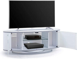 "Mda Designs Luna Gloss White Oval Cabinet With White Beamthru Glass Doors Suitable For Flat Screen Tvs Up To 50""" - thumbnail 4