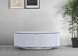 "Mda Designs Luna Gloss White Oval Cabinet With White Beamthru Glass Doors Suitable For Flat Screen Tvs Up To 50""" - thumbnail 2