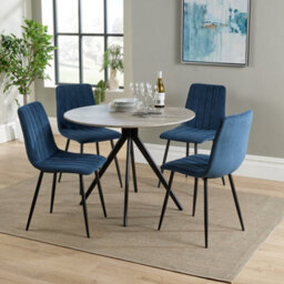 Core Products Aspen Grey Oak Effect 100Cm Round Dining Table With 4 Blue Cord Fabric Straight Stitch Design Chairs - thumbnail 1
