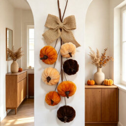 Amorly 1 Pack 36Cm Velvet Pumpkin Teardrop Swag Artificial Fall Hanging Garland With Burlap Bow For Front Door Harvest Decor - thumbnail 1