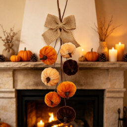 Amorly 1 Pack 36Cm Velvet Pumpkin Teardrop Swag Artificial Fall Hanging Garland With Burlap Bow For Front Door Harvest Decor - thumbnail 5