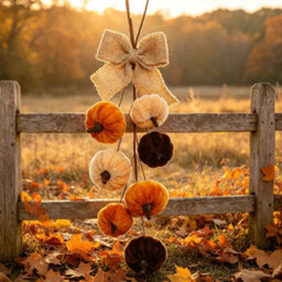 Amorly 1 Pack 36Cm Velvet Pumpkin Teardrop Swag Artificial Fall Hanging Garland With Burlap Bow For Front Door Harvest Decor - thumbnail 6