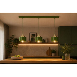 Luminosa Lighting Luminosa Simply Bar Pendant Ceiling Light Green, Gold 3X E27 - thumbnail 2