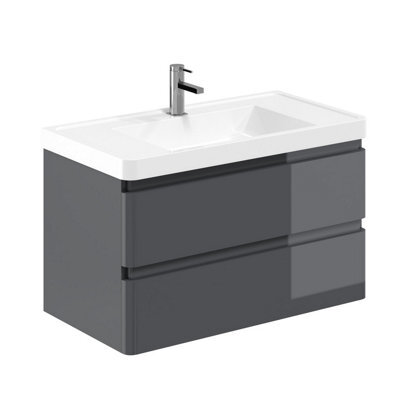 Plum&clay Marvel Gloss Dark Grey Wall Hung Bathroom Vanity Unit With Resin Basin (W)900mm - image 1
