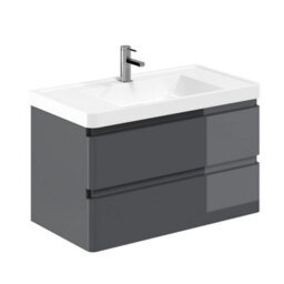 Plum&clay Marvel Gloss Dark Grey Wall Hung Bathroom Vanity Unit With Resin Basin (W)900mm