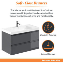 Plum&clay Marvel Gloss Dark Grey Wall Hung Bathroom Vanity Unit With Resin Basin (W)900mm - thumbnail 4