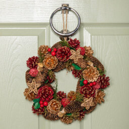 Samuel Alexander 30Cm Red Hanging Christmas Wreath With Red Berries And Pinecones - thumbnail 1