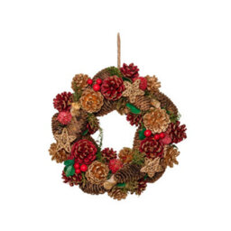 Samuel Alexander 30Cm Red Hanging Christmas Wreath With Red Berries And Pinecones - thumbnail 8