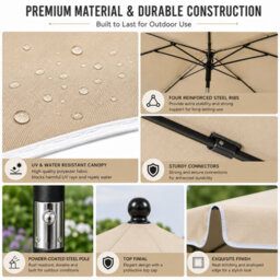 Shopnbits Rectangular Garden Parasol 200 X 125Cm Beige Steel Tilt Garden Umbrella With Uv Resistant Canopy - thumbnail 5