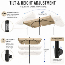 Shopnbits Rectangular Garden Parasol 200 X 125Cm Beige Steel Tilt Garden Umbrella With Uv Resistant Canopy - thumbnail 4