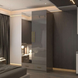 Sliding Wardrobes 4 u LTD Modern Wardrobe High Gloss Double Door Hinged Wardrobe With Mirror - (Grey, 90Cm)